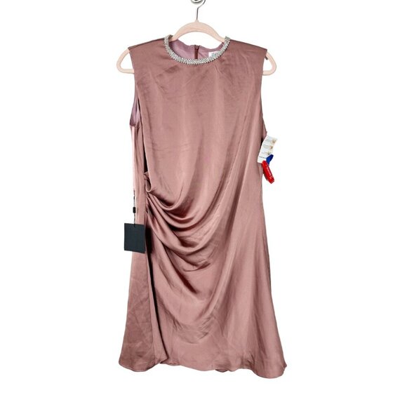 NWT Mac Duggal Rhinestone Neckline Draped Mini Dress Mauve 10 #9841 - Picture 3 of 13